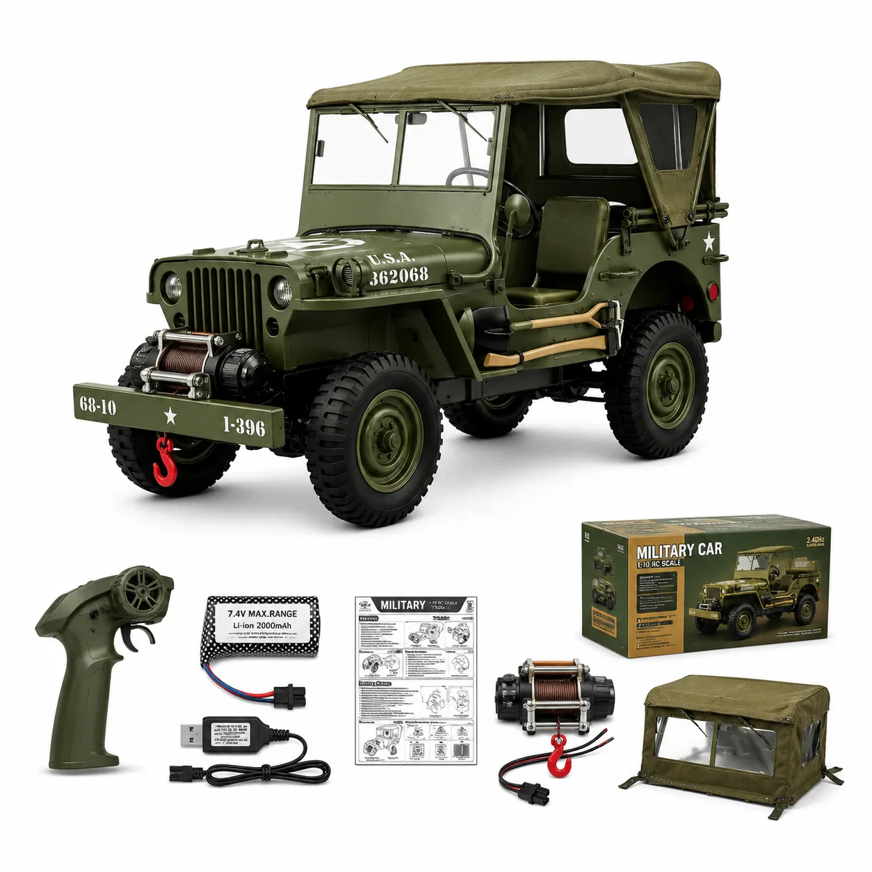 Original Willys Military RC Jeep with Canvas Cover & Winch - Image 12