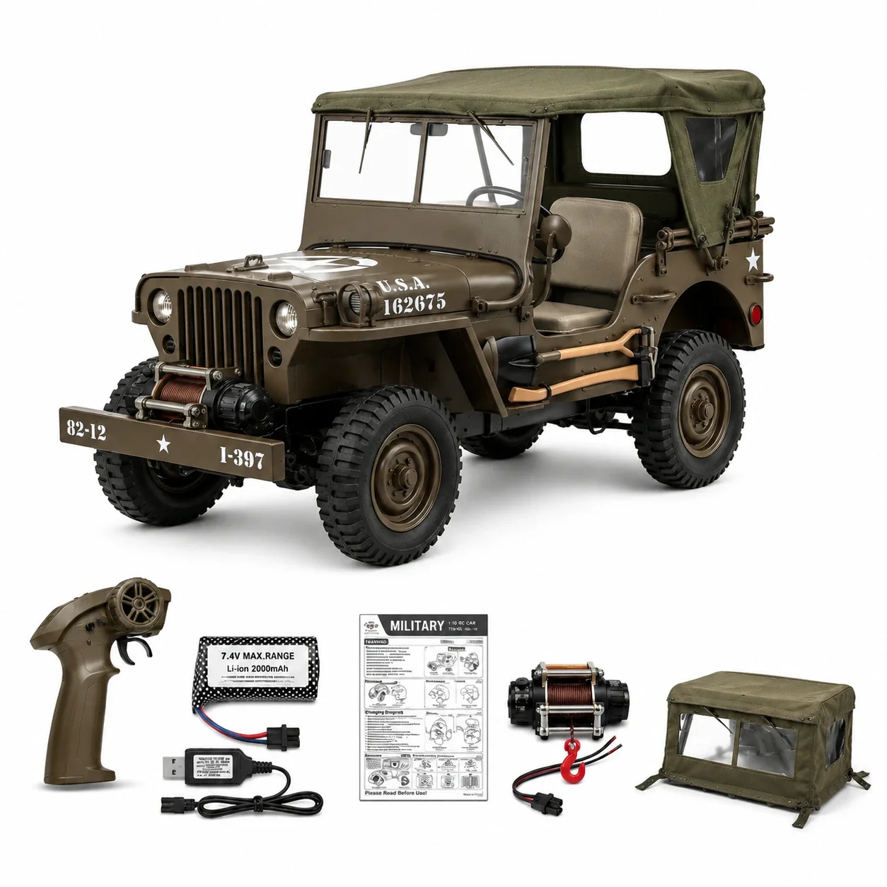 Original Willys Military RC Jeep with Canvas Cover & Winch - Image 15