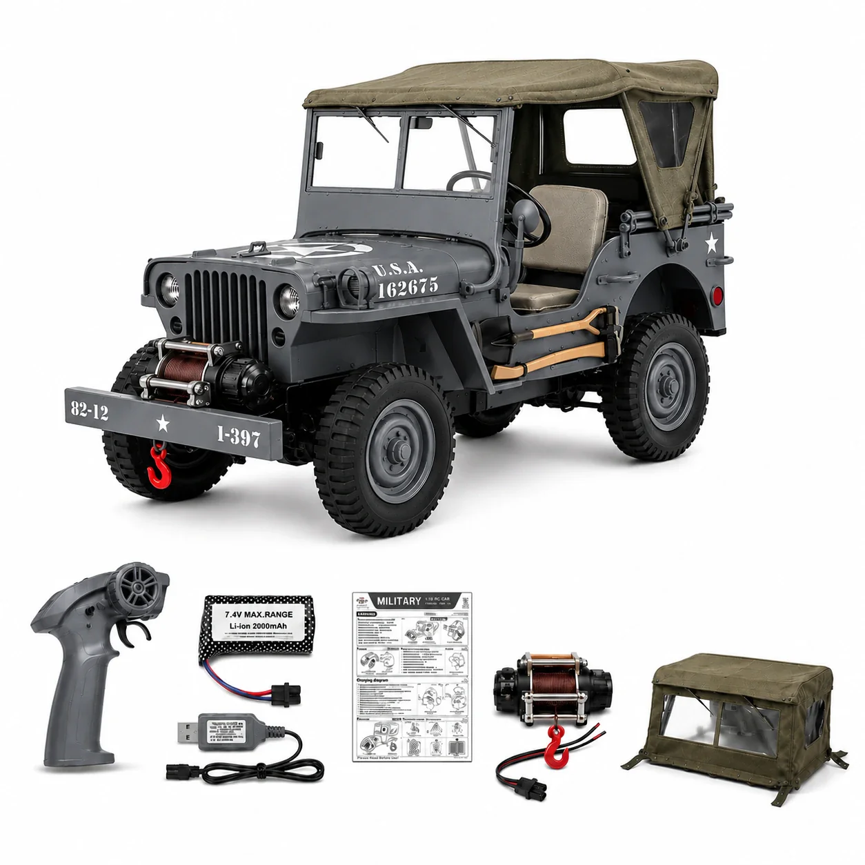 Original Willys Military RC Jeep with Canvas Cover & Winch - Image 18