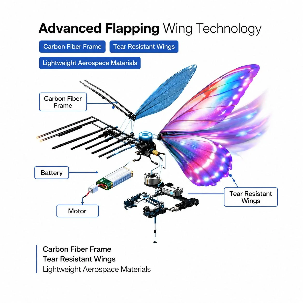 RC Butterfly Drone with LED Lights & Flapping Wings - Image 7