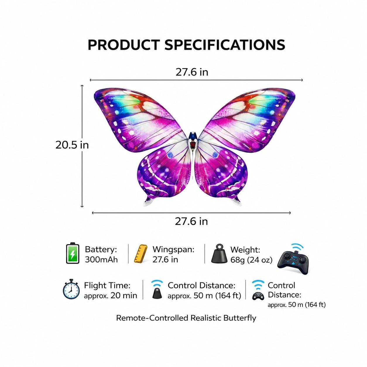 RC Butterfly Drone with LED Lights & Flapping Wings - Image 9