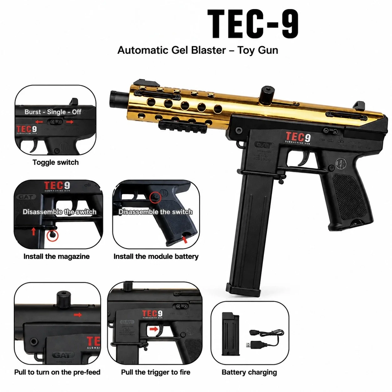 Tec-9 Electric Gel Blaster Gun (Hobby Grade) - Image 12